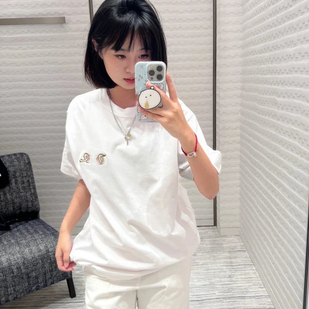 Dior Spring Festival New Snake Year Collaboration Apple Snake Embroidery Short Sleeve T-shirt Top Unisex