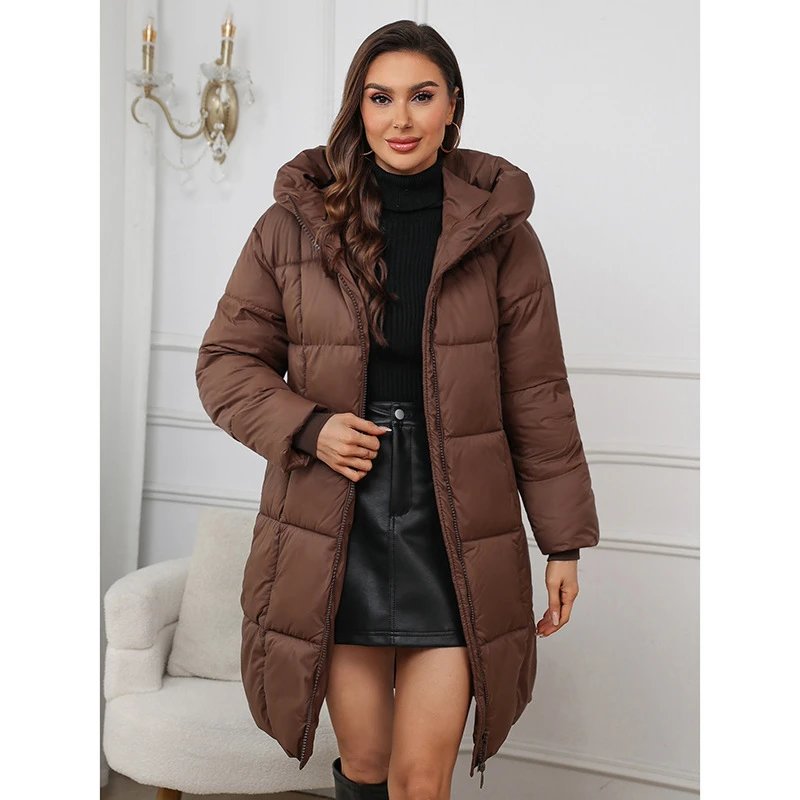 Thick Long Women's Down Cotton Jacket Winter New Style Knee Length Slim Fit Padded Coat