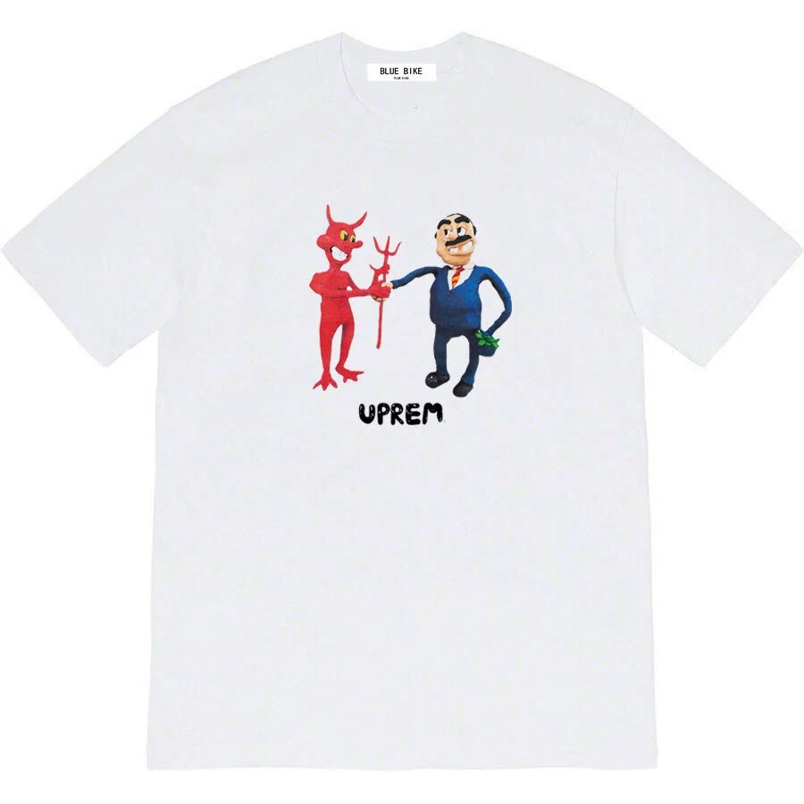 SS23 BUSINESS TEE Cartoon Deal with Devil Letter Print Round Neck Short Sleeve T-shirt Unisex Loose
