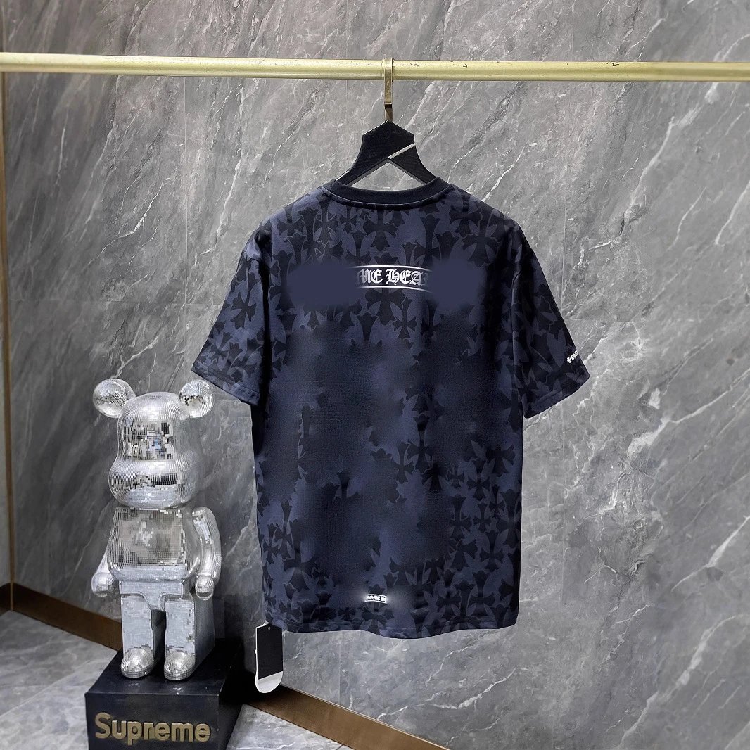 2025 Chrome Hearts Full Print Cross Short Sleeve T-shirt Round Neck Unisex Couples