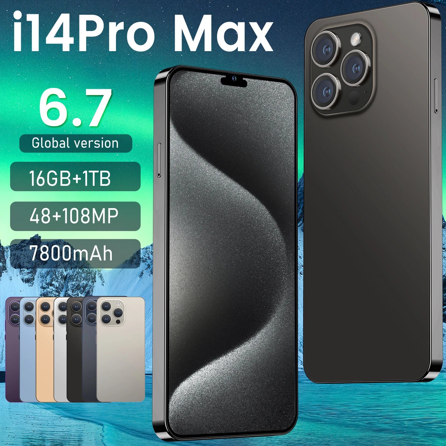 Hot Seller i14 Pro Max Phone 16+1TB Android 8.1 Large Screen 6.7 Inch Smartphone