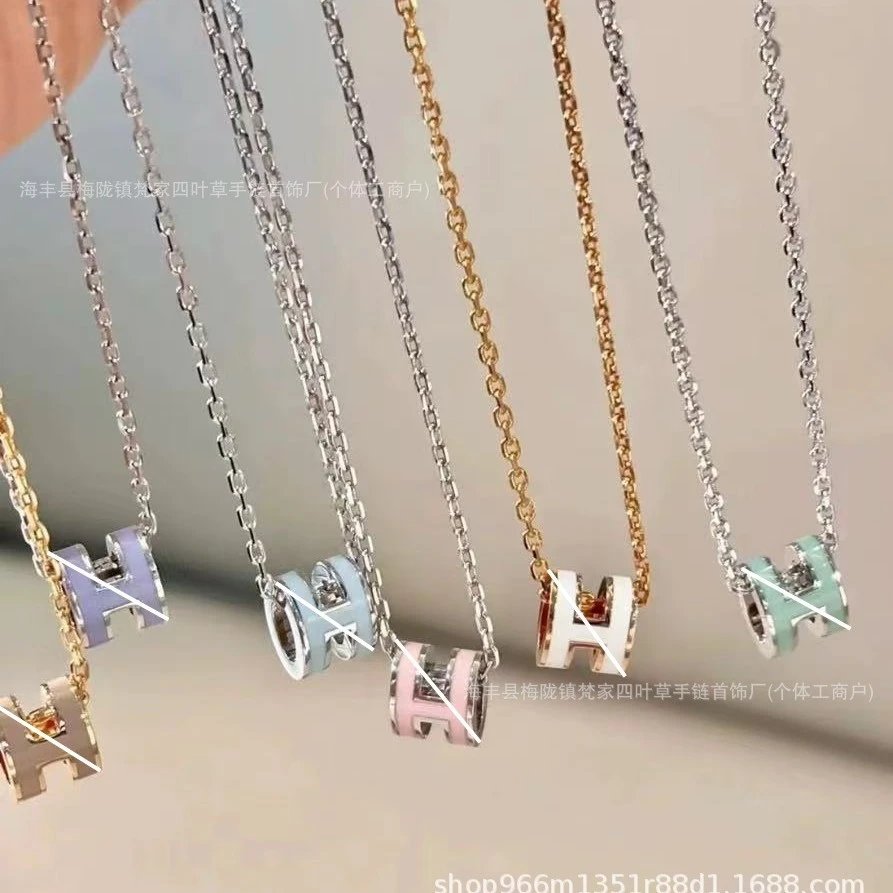 Hermès H Necklace for Women, V Gold 2025 New Luxury Enamel Letter Pendant, Mini and Large Size Luxury Versatile Collarbone Chain