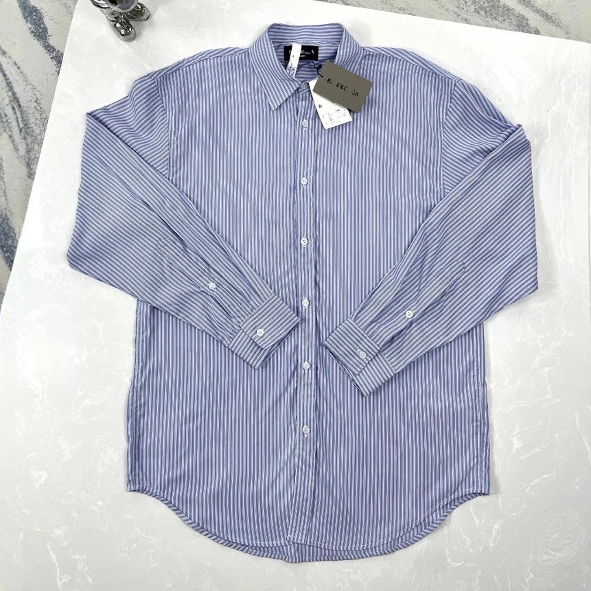 2025 new style Balenciaga internet celebrity style blue white thin stripe shirt men's and women's