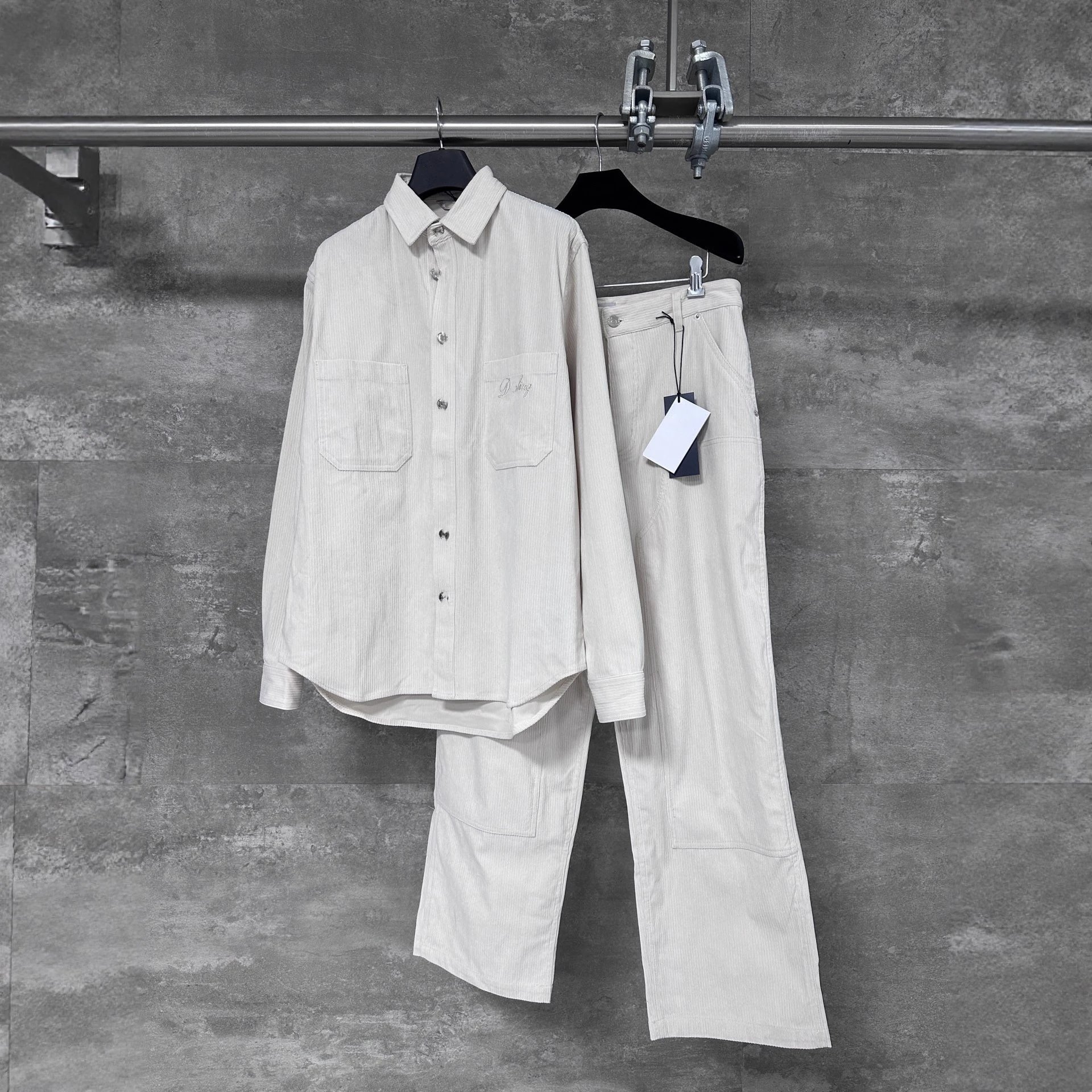 Dior Home Cargo Corduroy Pocket Logo Loose Fit Shirt Casual Pants Set