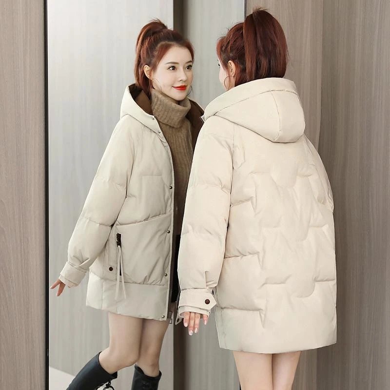 Women's Down Cotton Jacket Medium Long 2022 Winter New Style Loose Casual Thick Warm Women's Coat