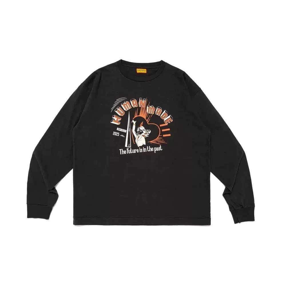 Human Made Heart Print Pattern Long Sleeve T-Shirt Loose Unisex Couple Style Base Layer