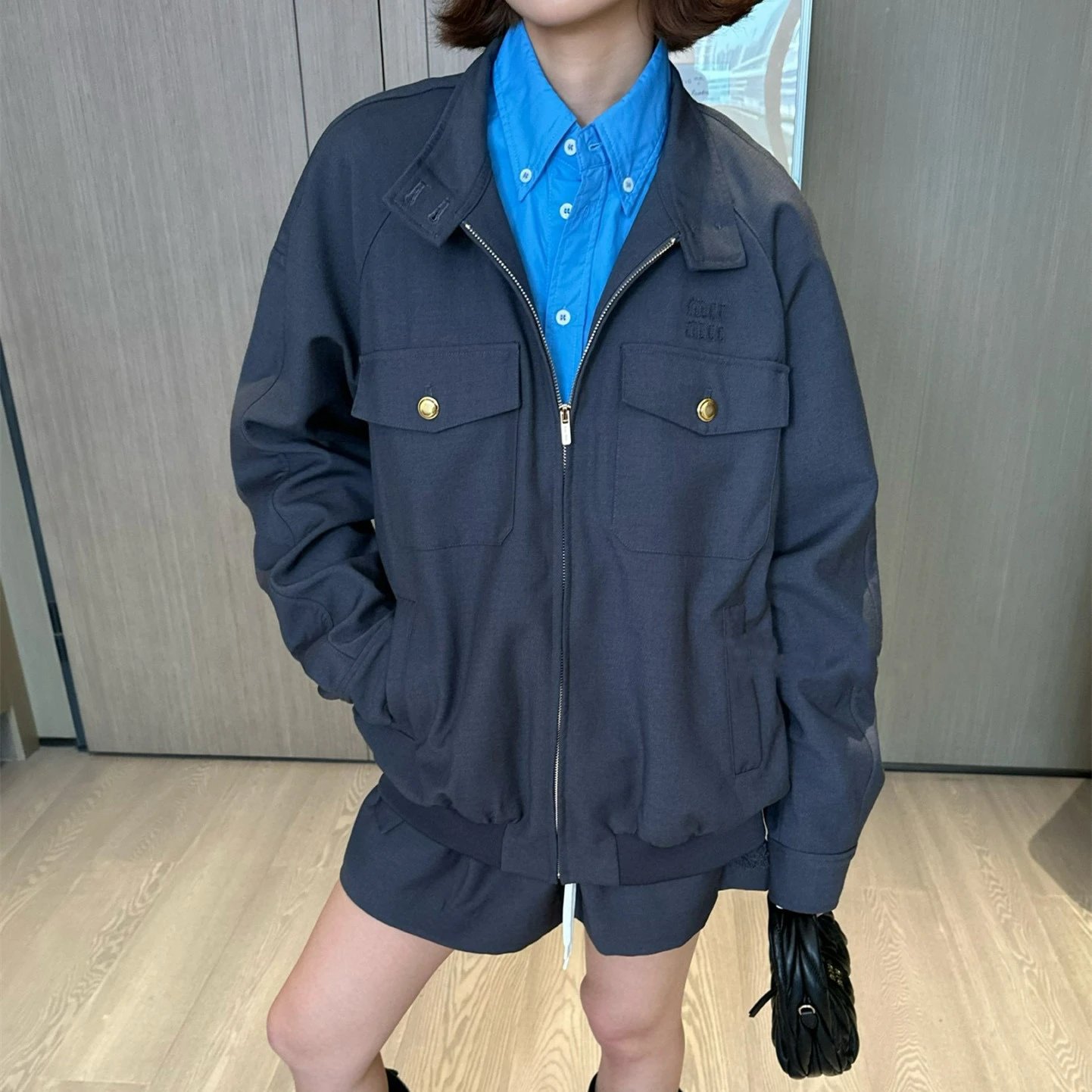 2025 New Miu Miu Loose Comfortable Pilot Jacket Skirt Suit