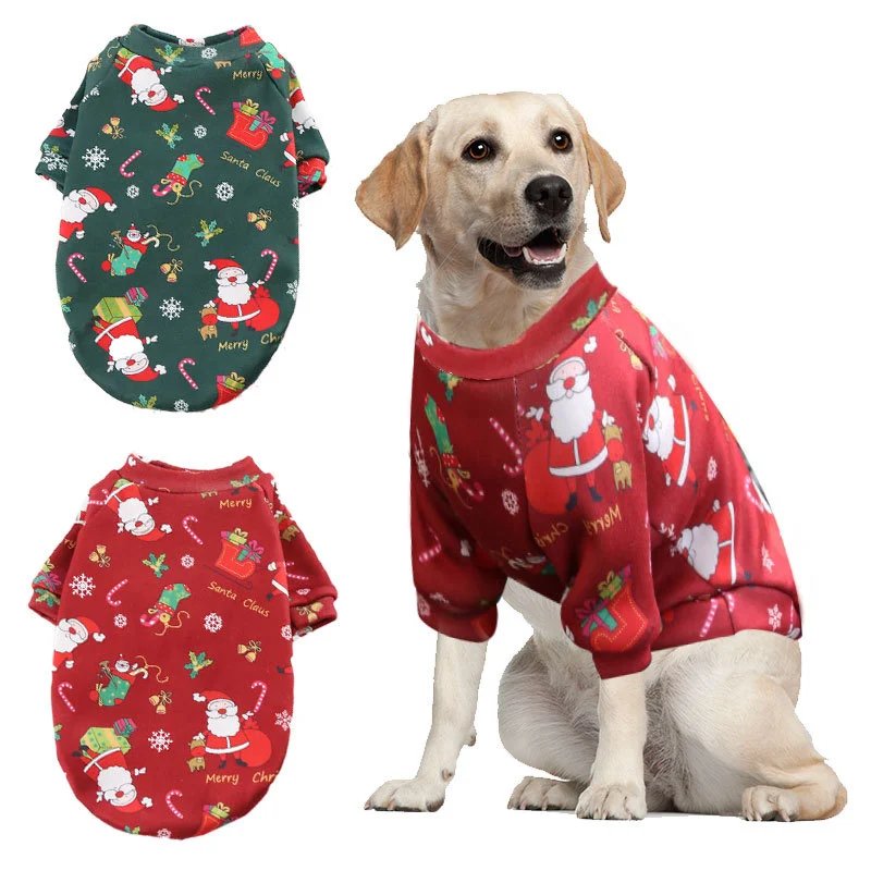 Large Medium Dog Cat Teddy Bichon French Bulldog Dog Clothing Fleece Christmas Print Cat Hoodie Winter Pet Supplies