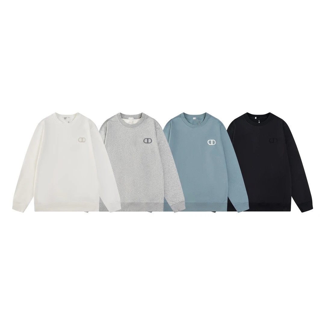 Dior emblem embroidery LOGO high grammage crewneck pullover terry sweatshirt men's and women's