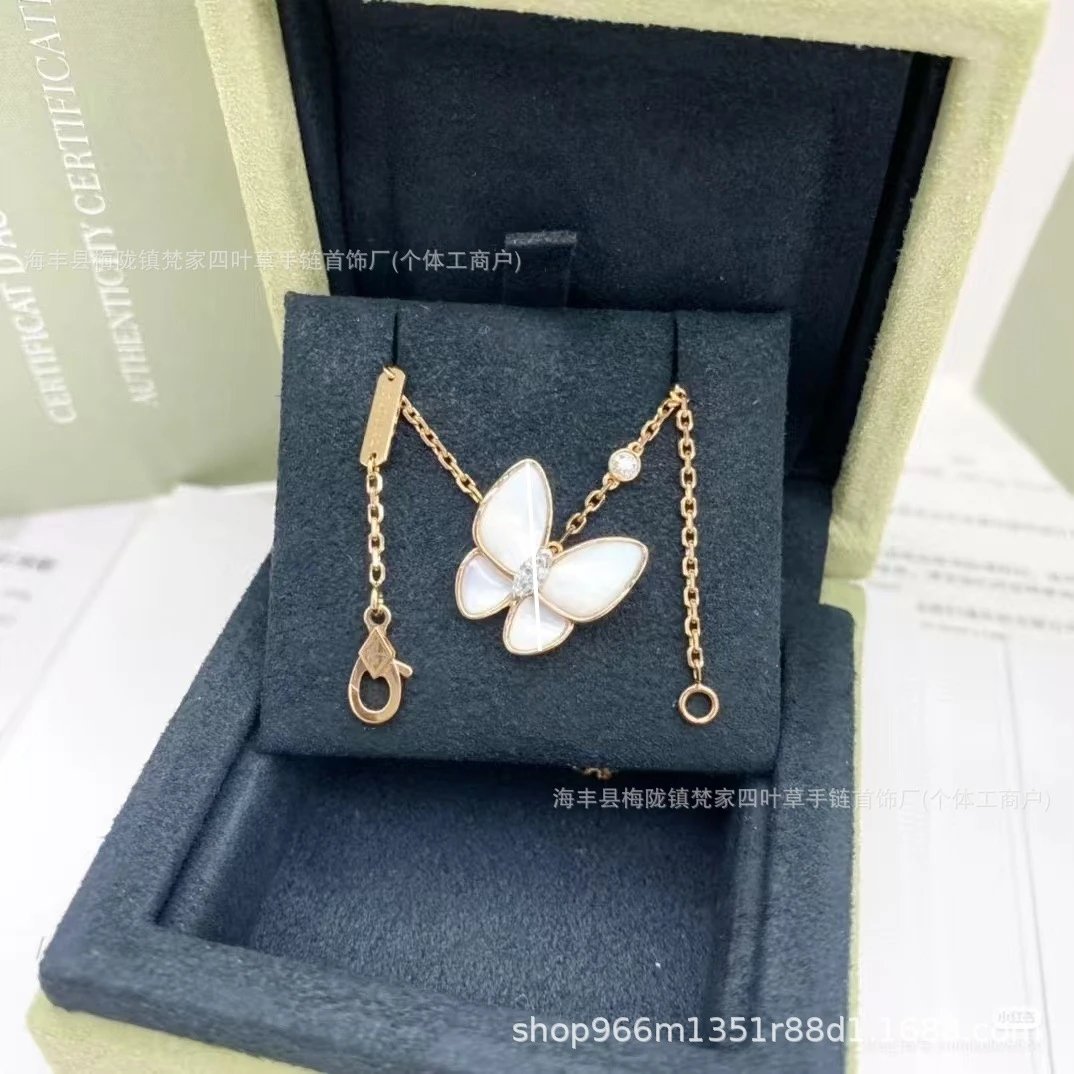 Van Gogh White Mother-of-Pearl Butterfly Necklace for Women, Spring and Summer High-End Luxury High-End Sense 2025 New Style Rose Gold Collarbone Chain