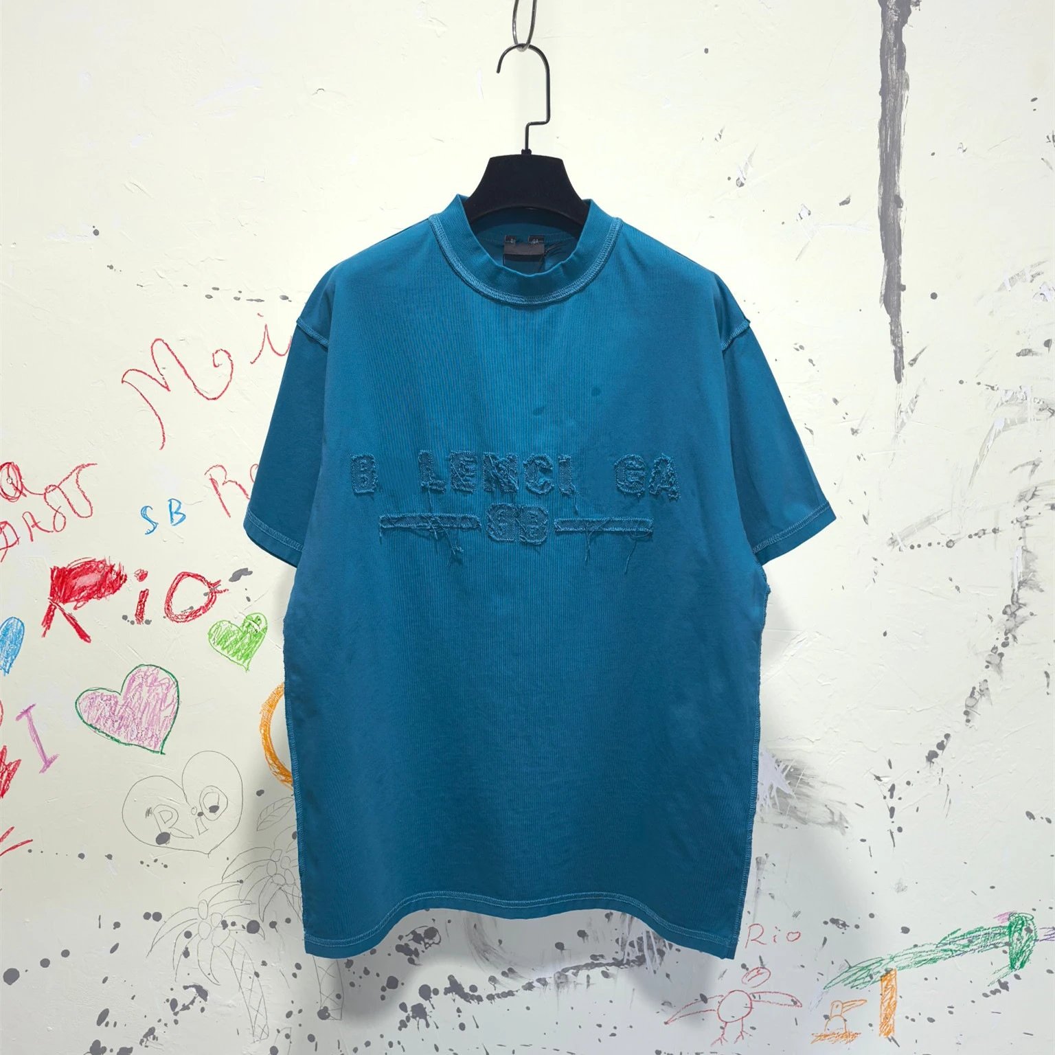 New Balenciaga Minimalist Letter Embroidery Reverse Seam Washed Unisex Short Sleeve T-shirt Top