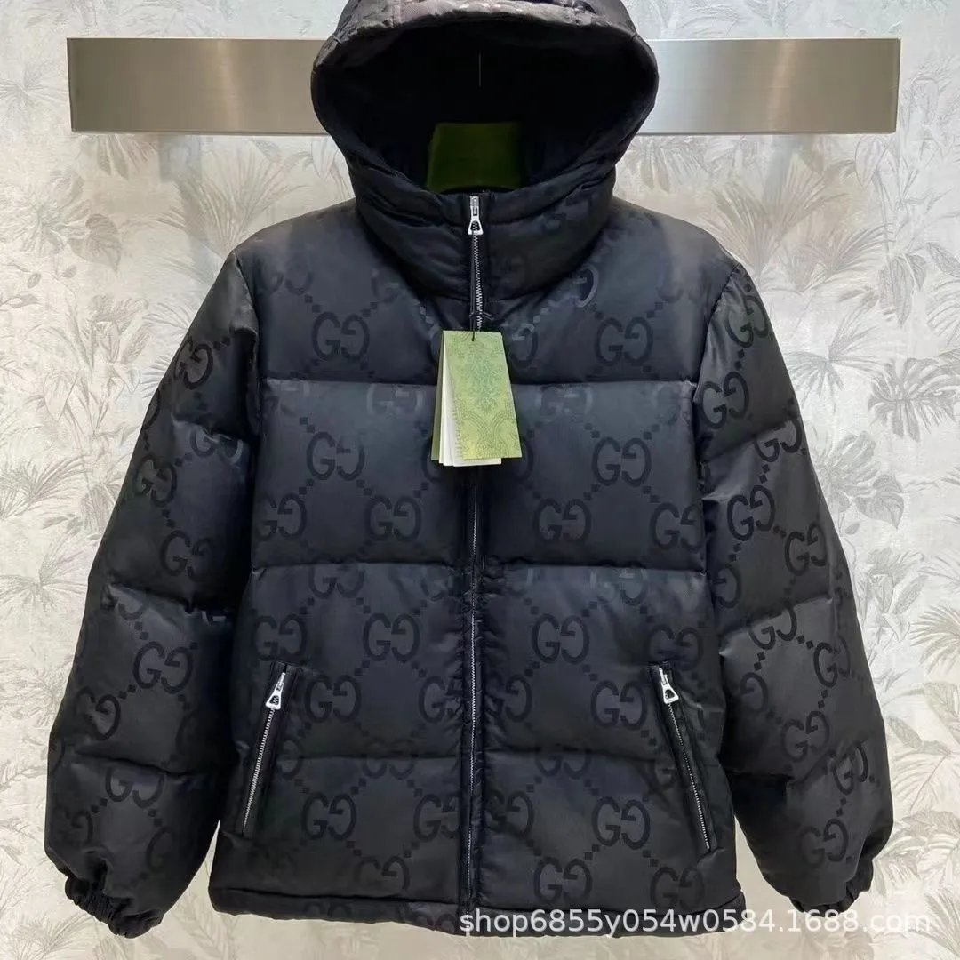 North America Winter 23 Trendy Full Body Jacquard Hooded Men's Cotton Jacket Same Style Unique Versatile Warm Women's Coat