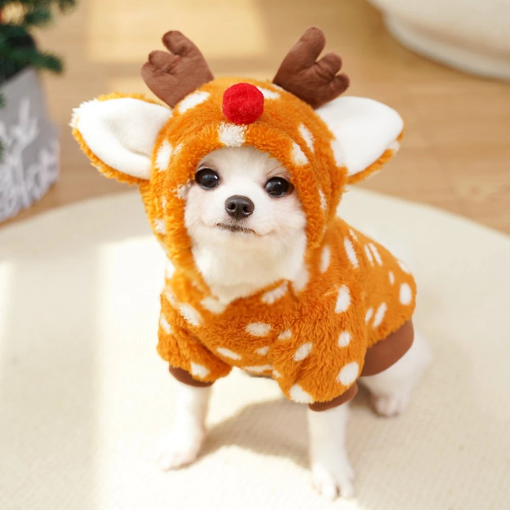 Pet Dog Cat Christmas Cat Clothing Reindeer Autumn Winter Fleece Medium Dog French Bulldog Cat Supplies Transformation Outfit