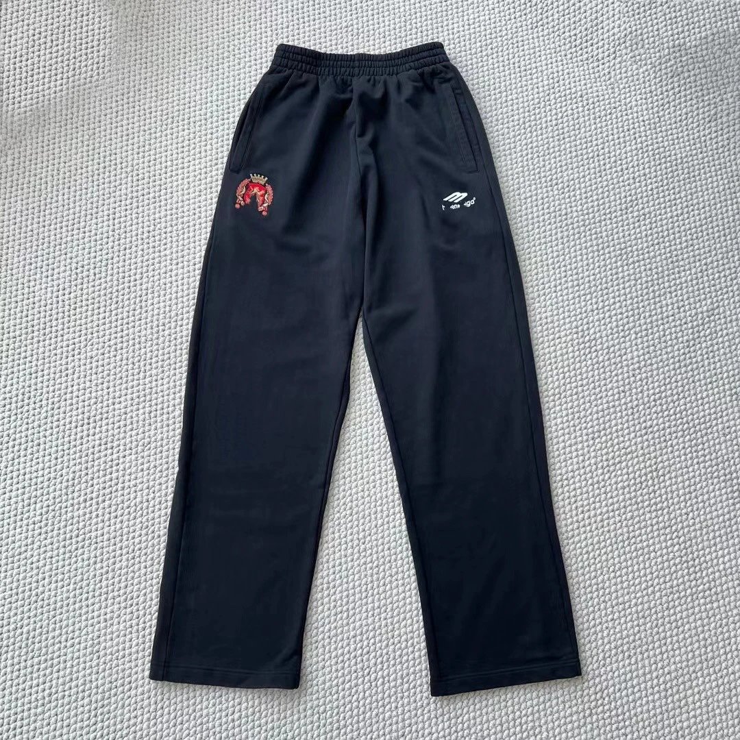 Balenciaga Collaboration Manchester United Embroidery Trophy Logo Black Unisex Loose Pants