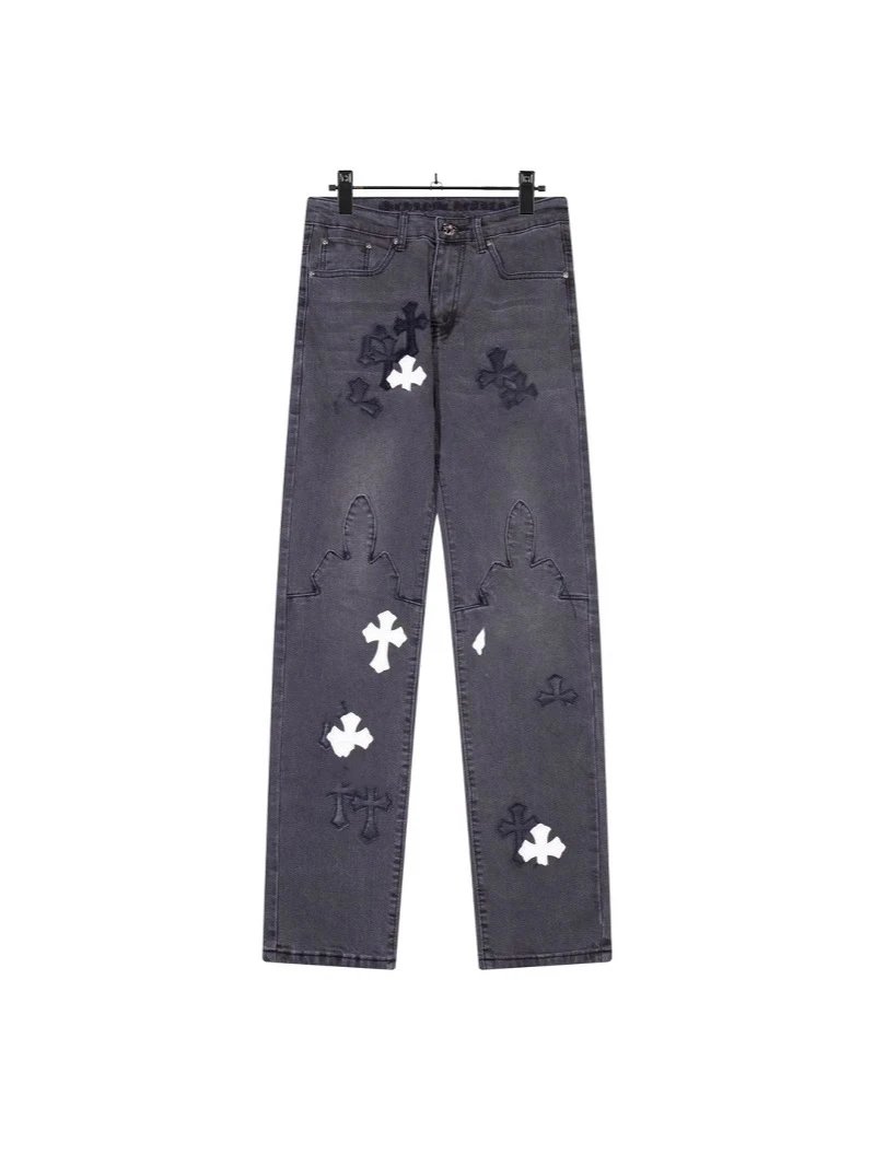 Chrome Hearts Black White Patch Flame Jeans Vintage Unisex Loose Straight