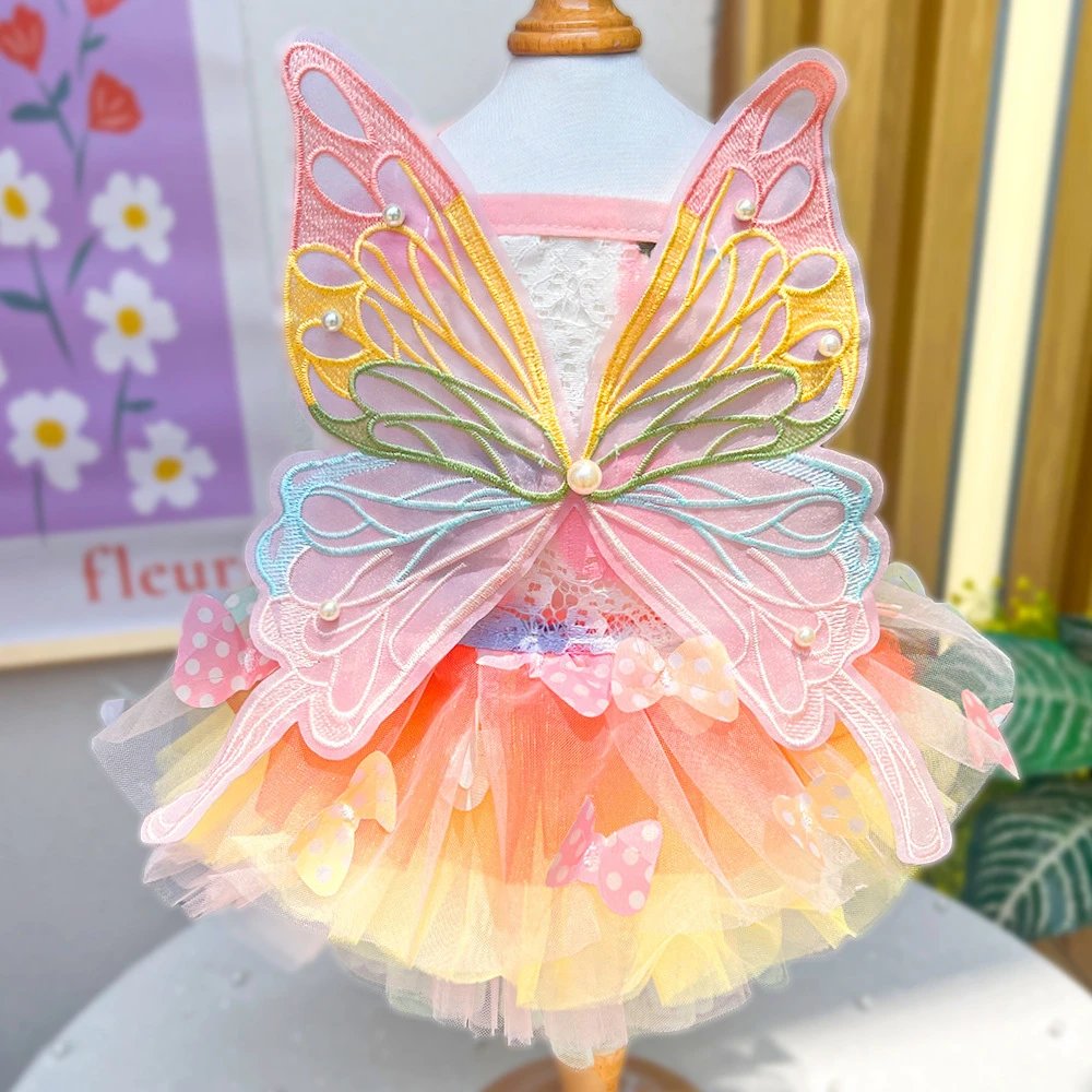 Dog Summer Thin Cat Princess Dress Butterfly Dog Puffy Dress Pet Clothing Cat Clothing Dress Supplies
