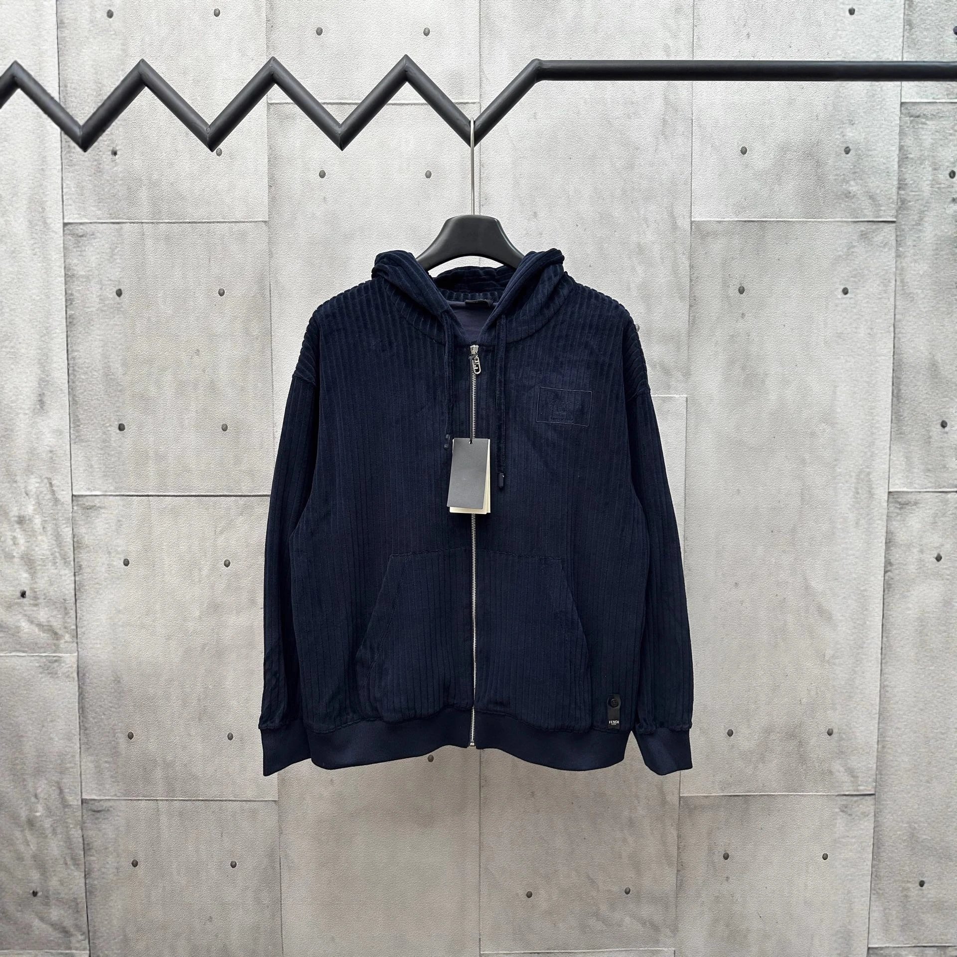 New F Dior Embroidery Blue Suede Sport Hooded Jacket Unisex
