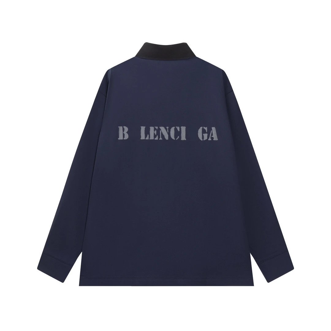 SS25 New Balenciaga Navy Color Block Spliced Shirt Long Sleeve Unisex