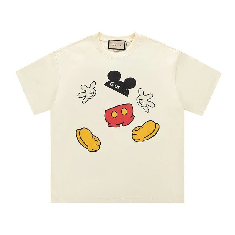 New Gucci Cartoon Series Mouse Print Minimalist Solid Color Short Sleeve T-shirt Top Unisex
