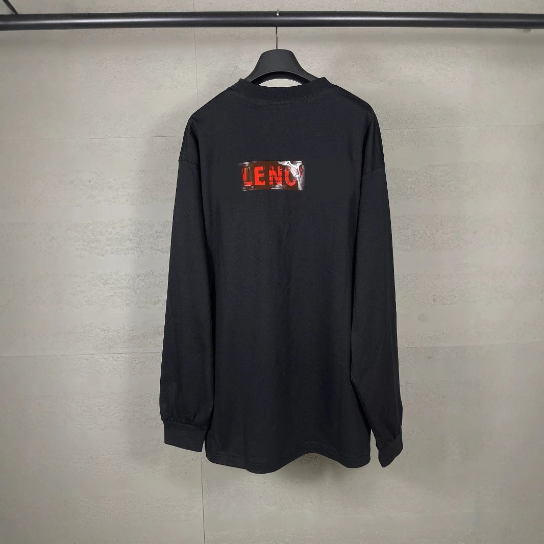 Balenciaga front and back letter LOGO embroidery tape pressure glue long sleeve T-shirt loose casual men's and women's trendy