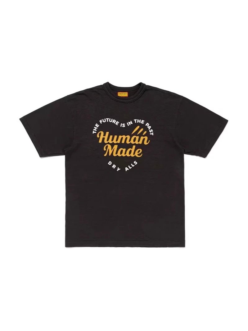 Human Heart Orange Letter Short Sleeve Round Neck T-shirt Loose Unisex Couples
