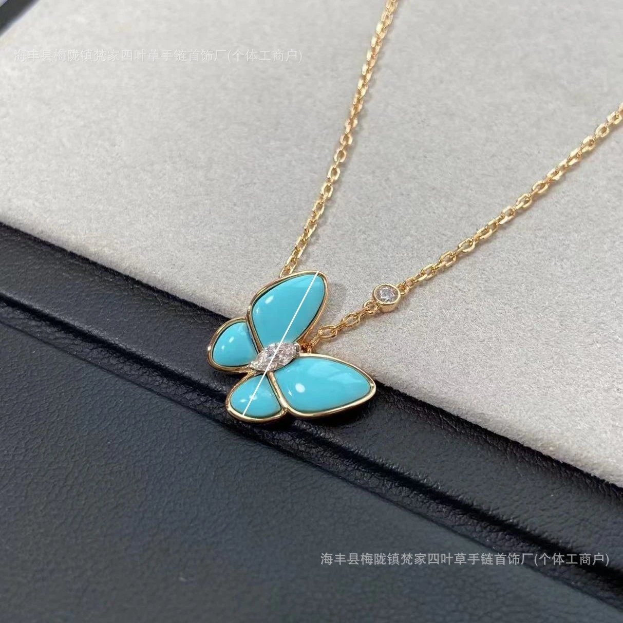 Van Gogh Thick Plated 18K Gold New Style Turquoise Butterfly Necklace, High-Quality Simple Versatile, Internet Celebrity Same Style