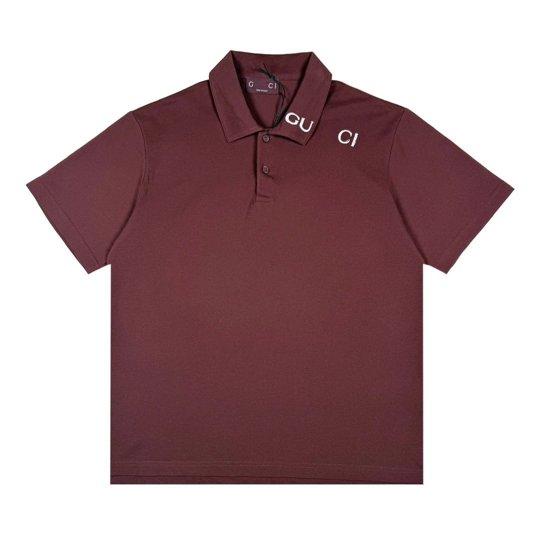 Gucci Collar Logo Letter Print Lapel Polo Shirt Short Sleeve T-shirt Unisex