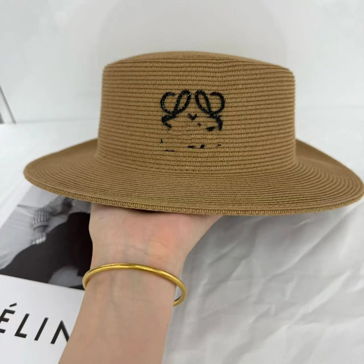 R Brand Crystal Straw Hat Women Summer Beach Vacation Travel Sun Protection Hat