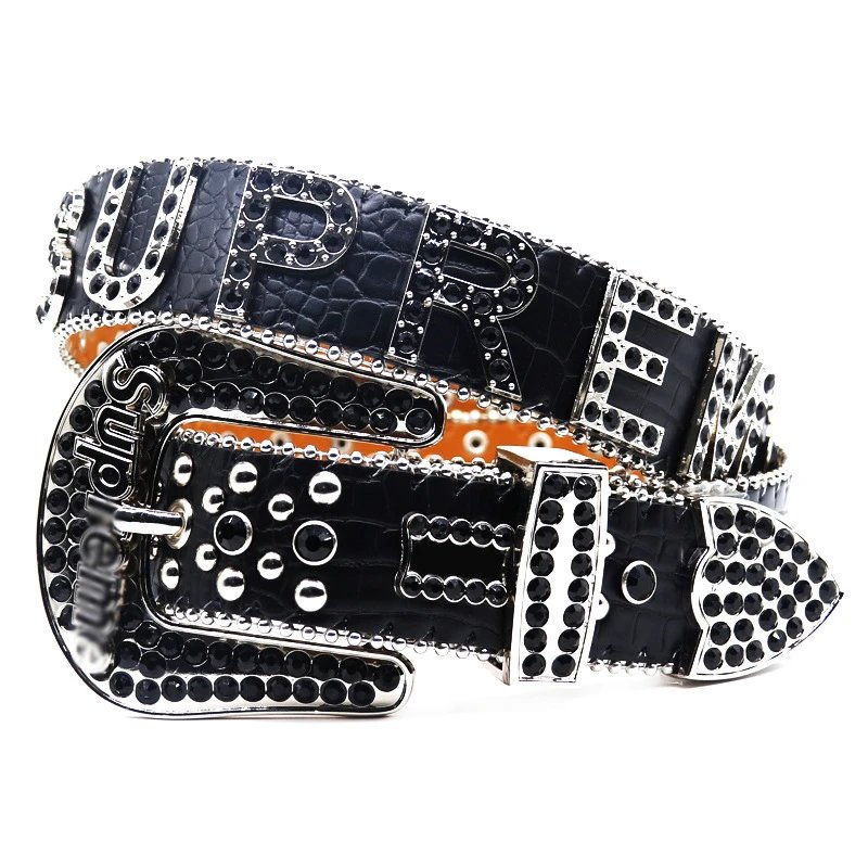 Men's stylish punk style belt inlaid with full diamonds