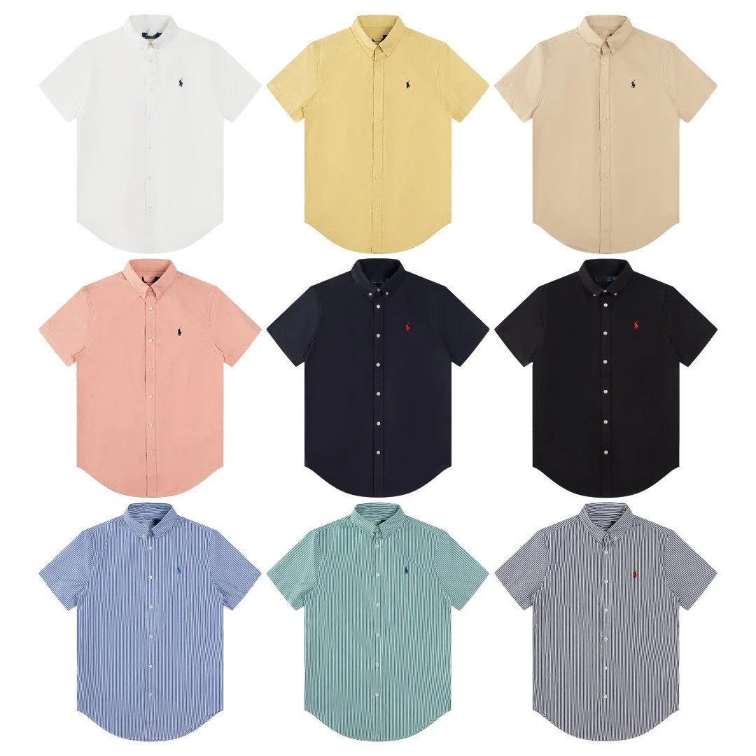 RL Ralph Lauren Pony Embroidery Poplin Short Sleeve Pony Embroidery Button Down Lapel Classic Casual Short Sleeve Shirt Unisex