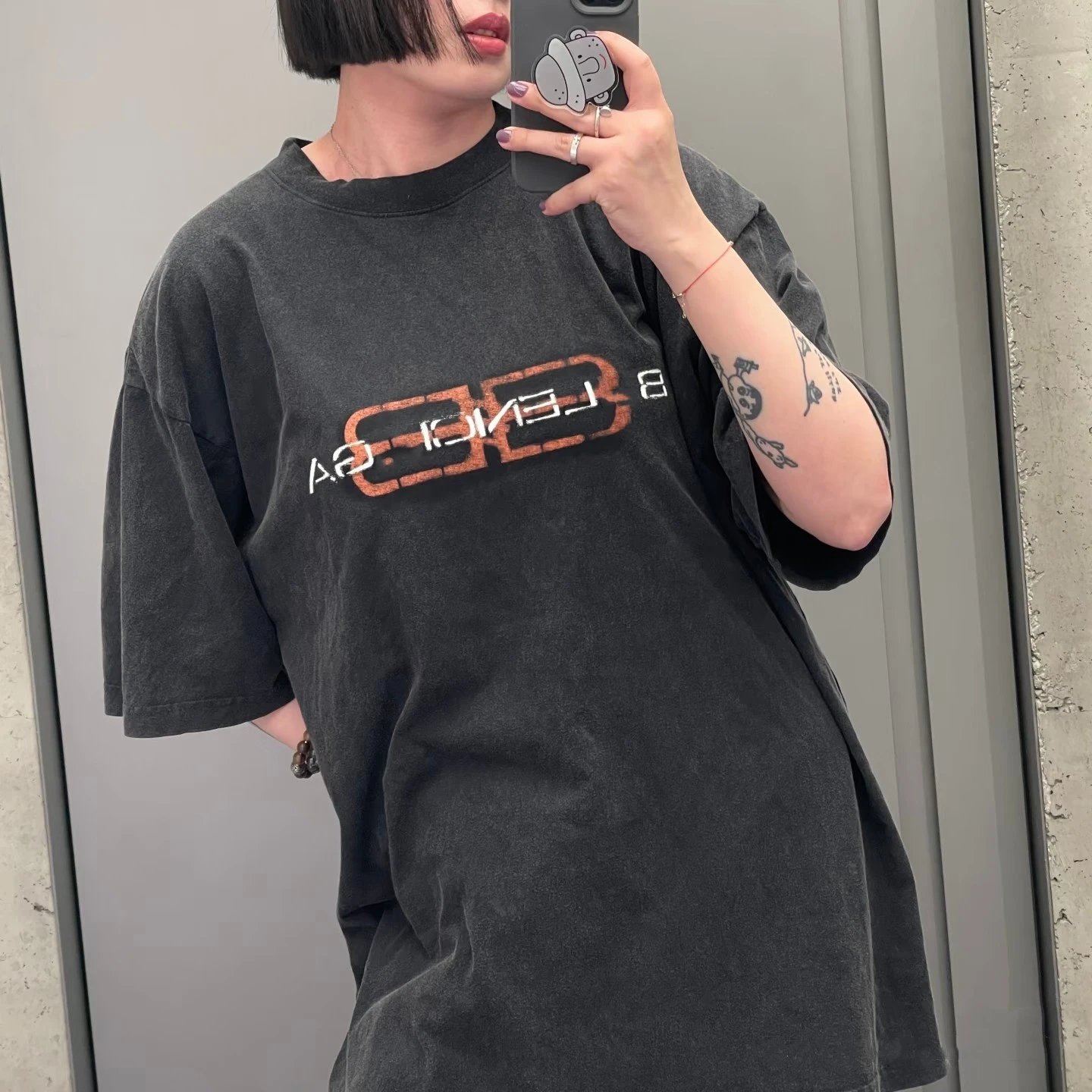 2025 New Balenciaga Melted Watermark Double B Letter Washed Short Sleeve T-shirt Unisex