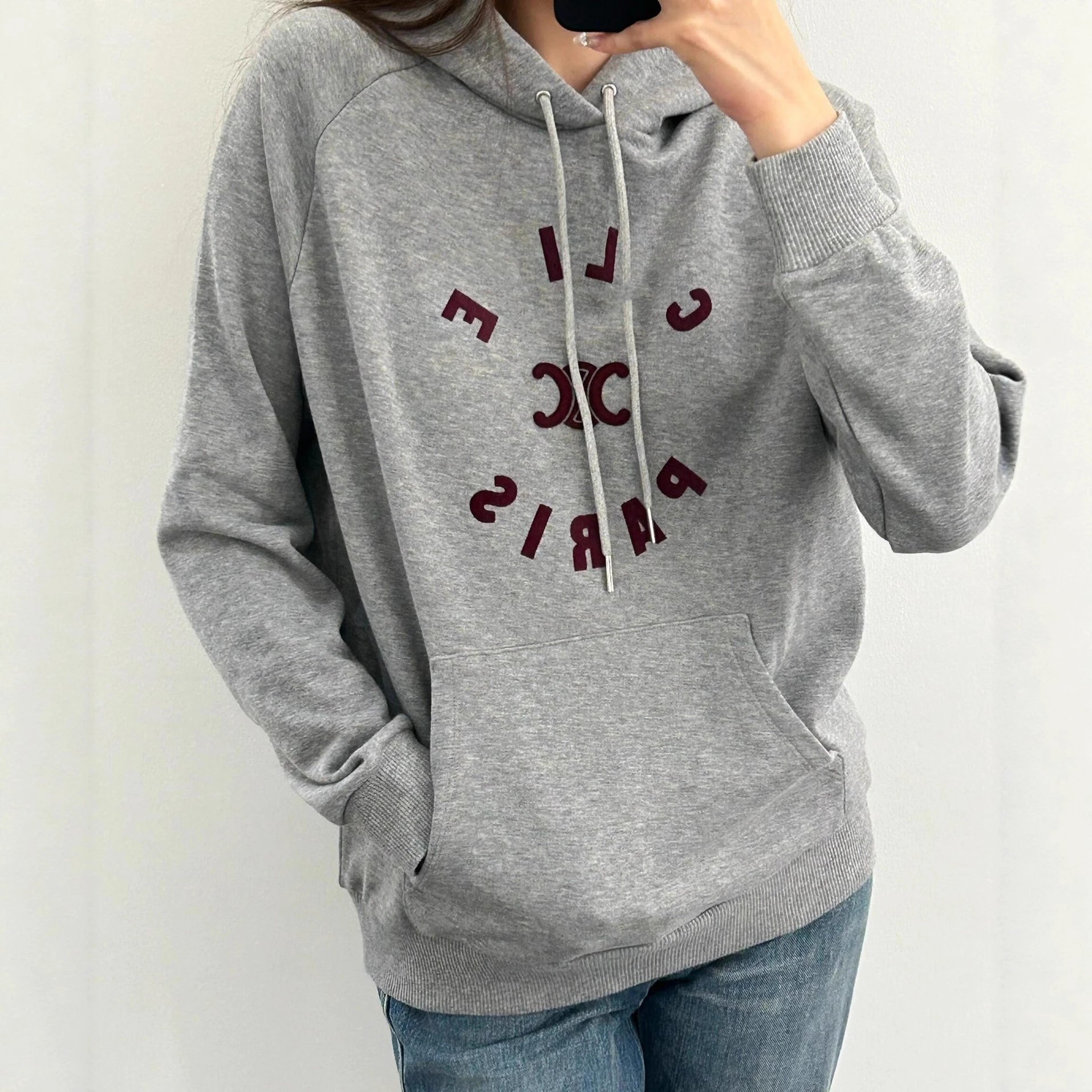 CELINE women's letter CELINE hooded terry sweatshirt hoodie