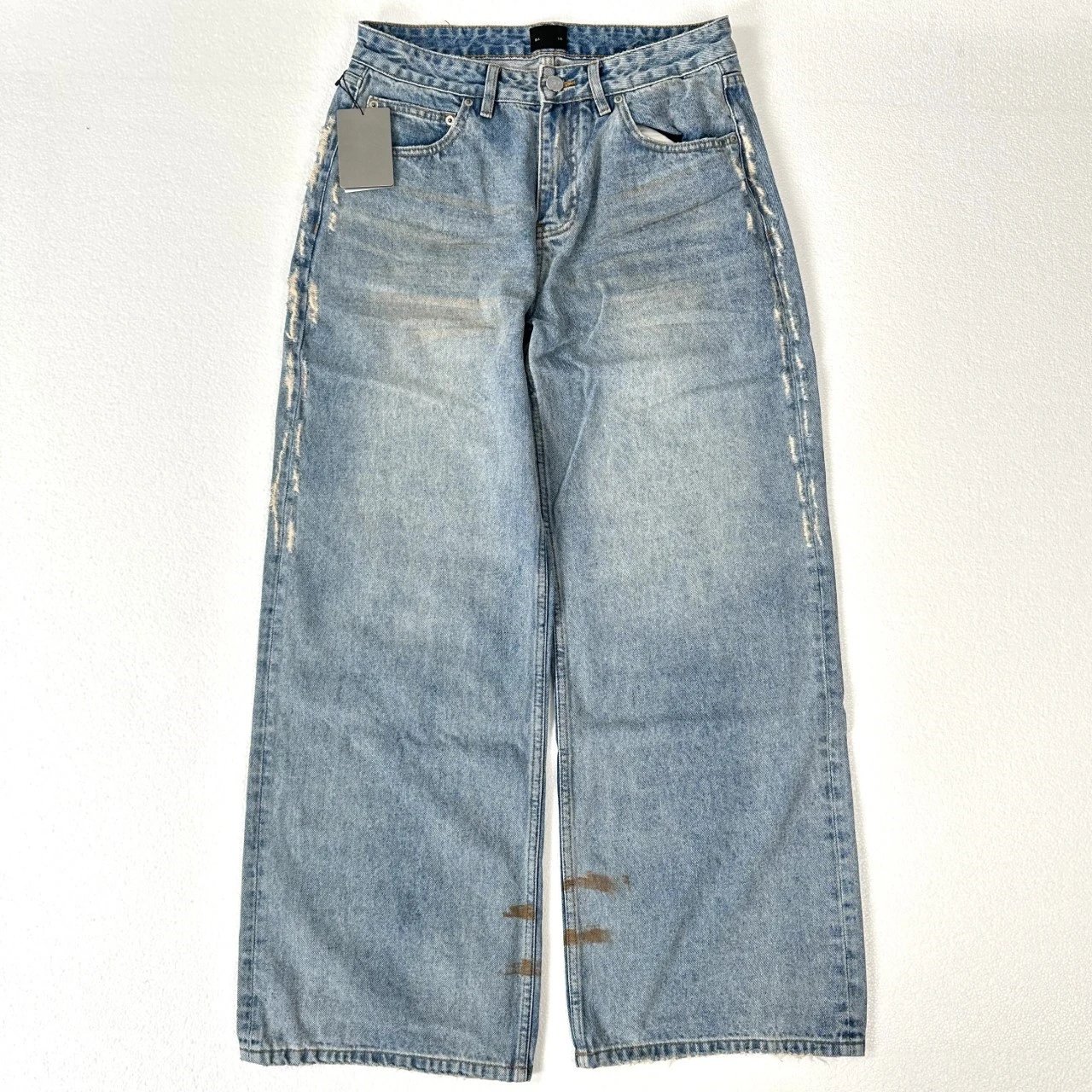 2025 New Balenciaga Loose Fit Frayed Wide Leg Jeans Unisex
