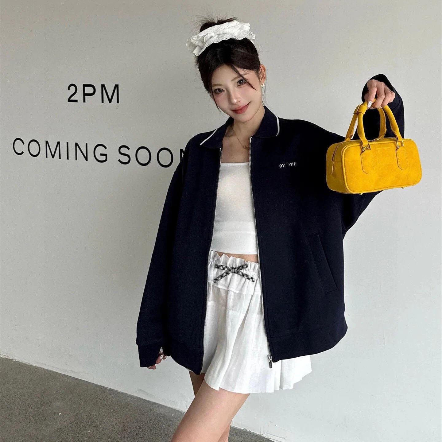 Miu Miu Internet Famous Embroidery Cardigan Loose Lapel Hoodie Unisex