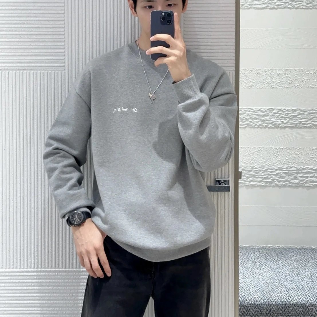 Dior 25 new style embroidery letter solid color simple crewneck terry sweatshirt men's and women's