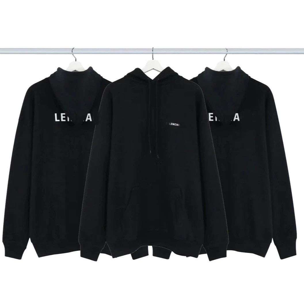 Balenciaga Basic Front and Back Letter Print Pullover Hoodie Loose Casual Unisex Hooded Sweatshirt Couple Style