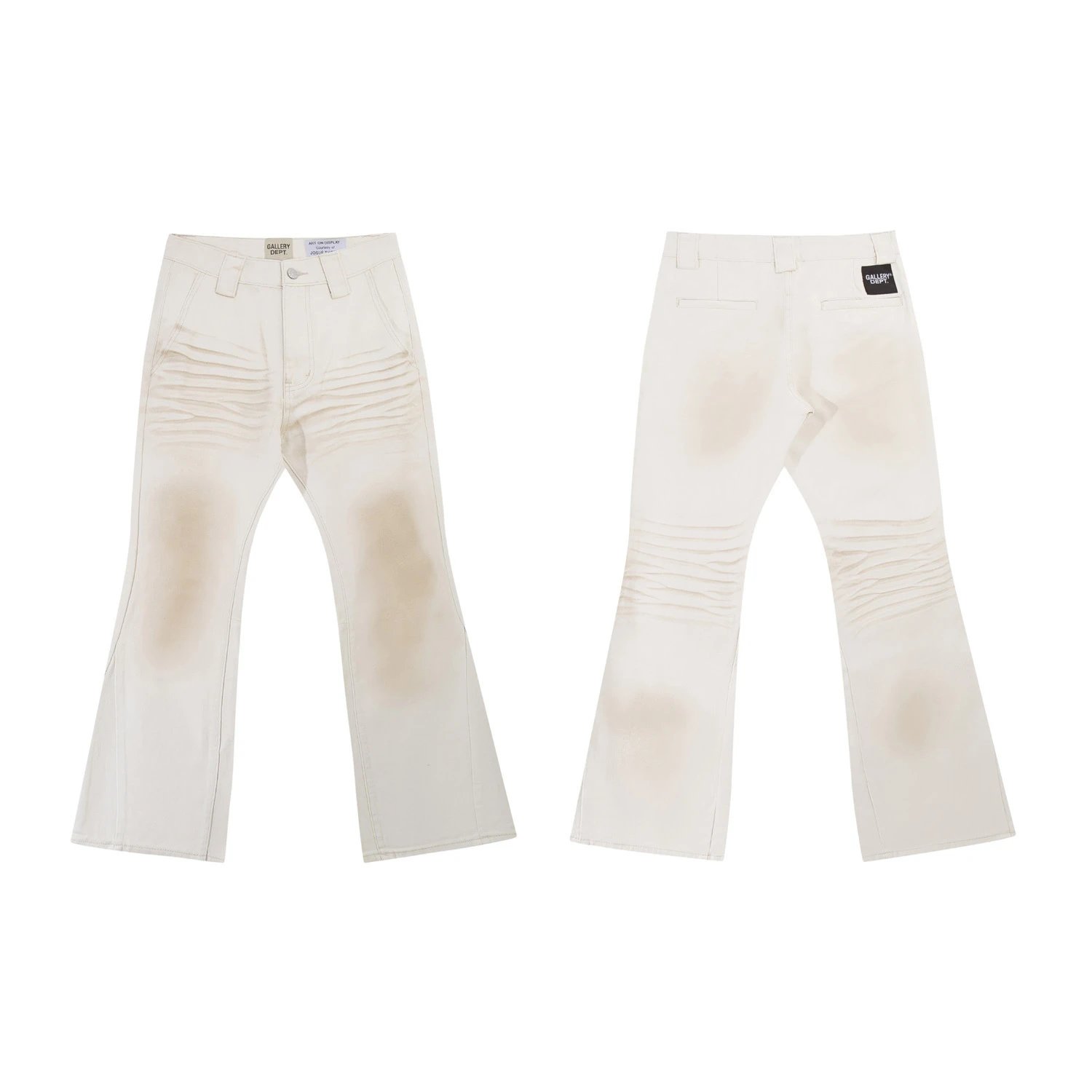 Gallery Dept Dirty Mud Dye Vintage Washed Off-White Patch Flared Jeans