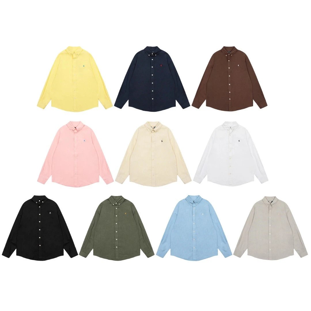 Ralph Lauren small horse linen solid color Logo embroidery button-down collar classic long sleeve casual shirt men's and women's