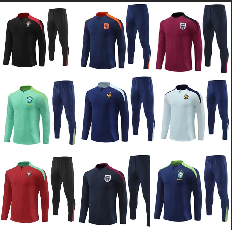 France Portugal England Brazil Netherlands Argentina Football Player Training Suit Half Zip Jersey Adult/Kids