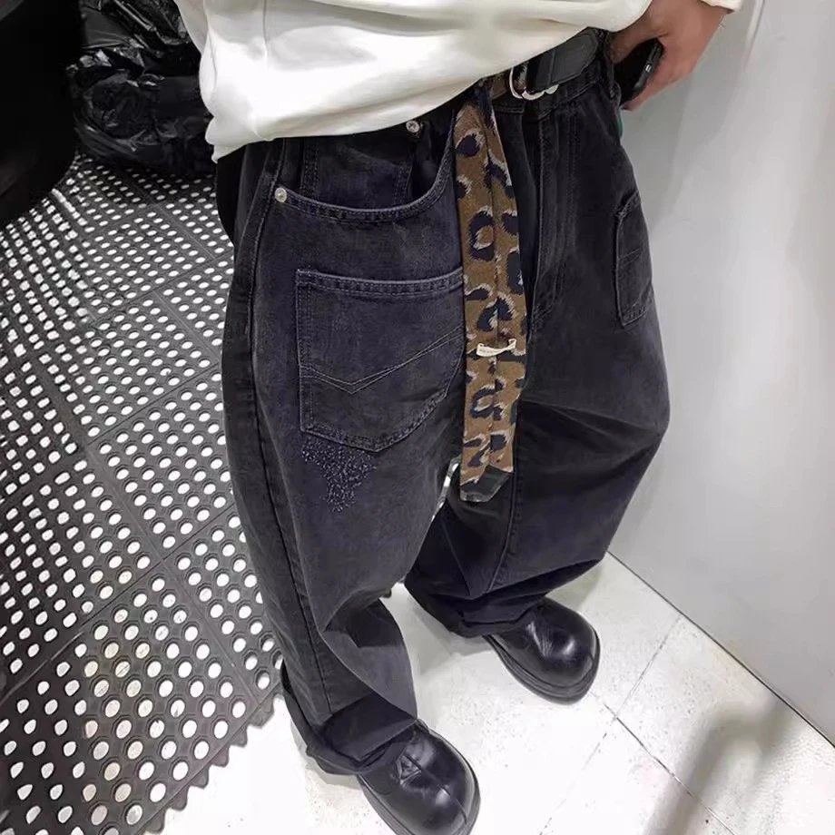 Balenciaga Signature Embroidery Letter Washed Vintage Grunge Straight Loose Casual Pants Unisex