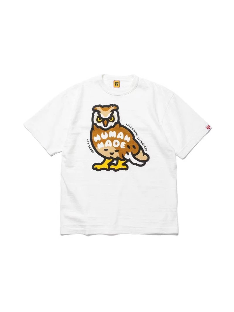 2024 Human Owl Pattern Round Neck Short Sleeve T-shirt Loose Casual
