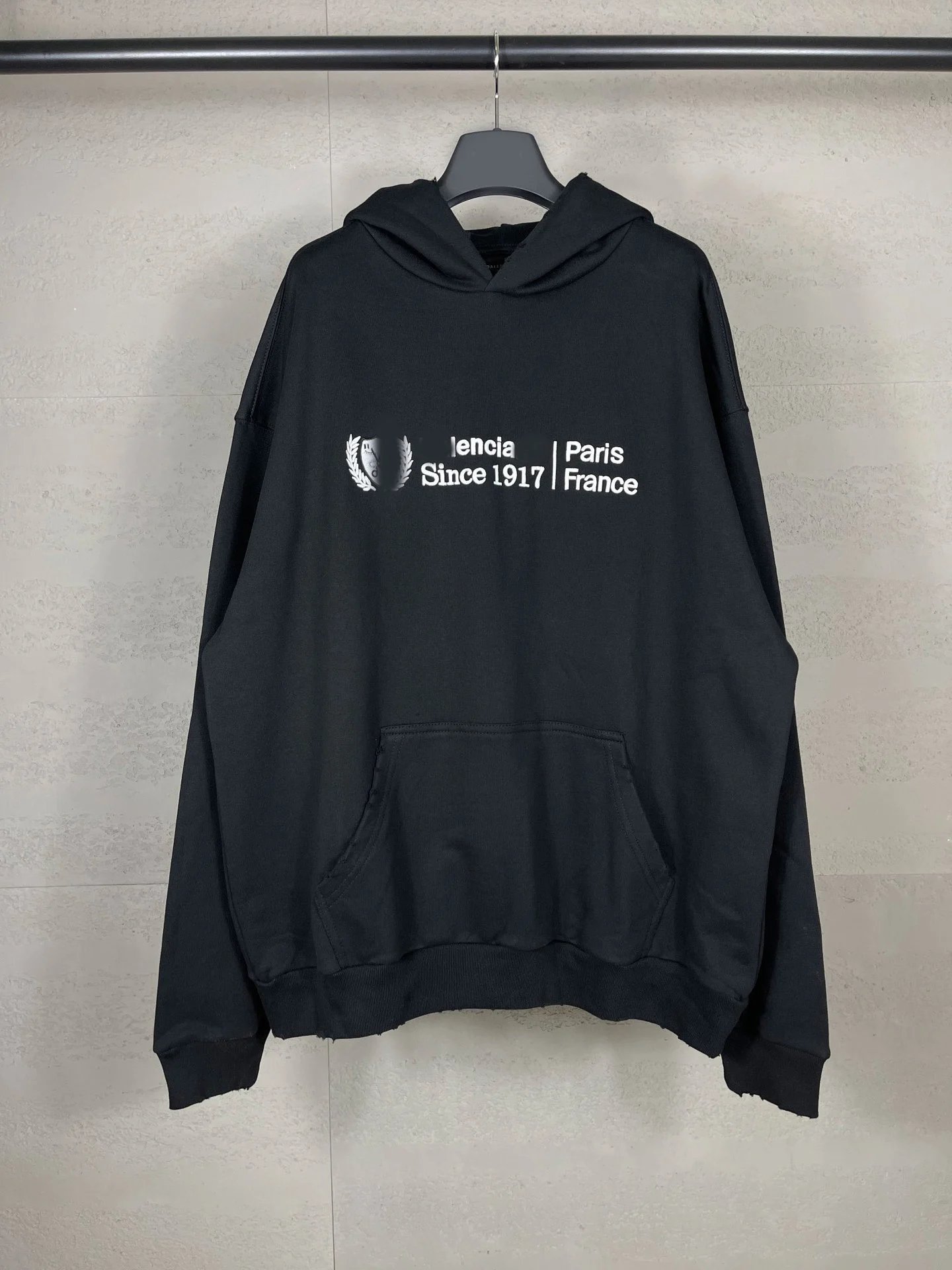 Balenciaga Front Wheat Ear Embroidery Garment Frayed Distressed Hoodie Unisex Couple Style Trendy