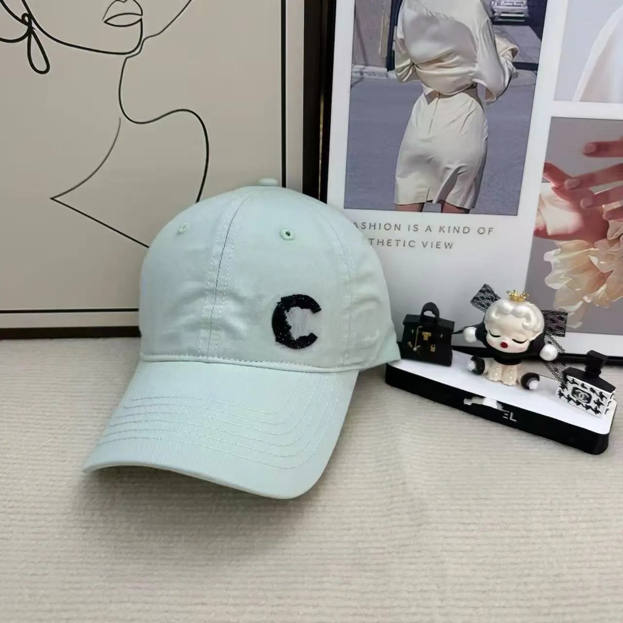 Chanel Style Chanel Letter Baseball Cap Women Fashion Versatile Crystal Sweet Girl Candy Color Snapback