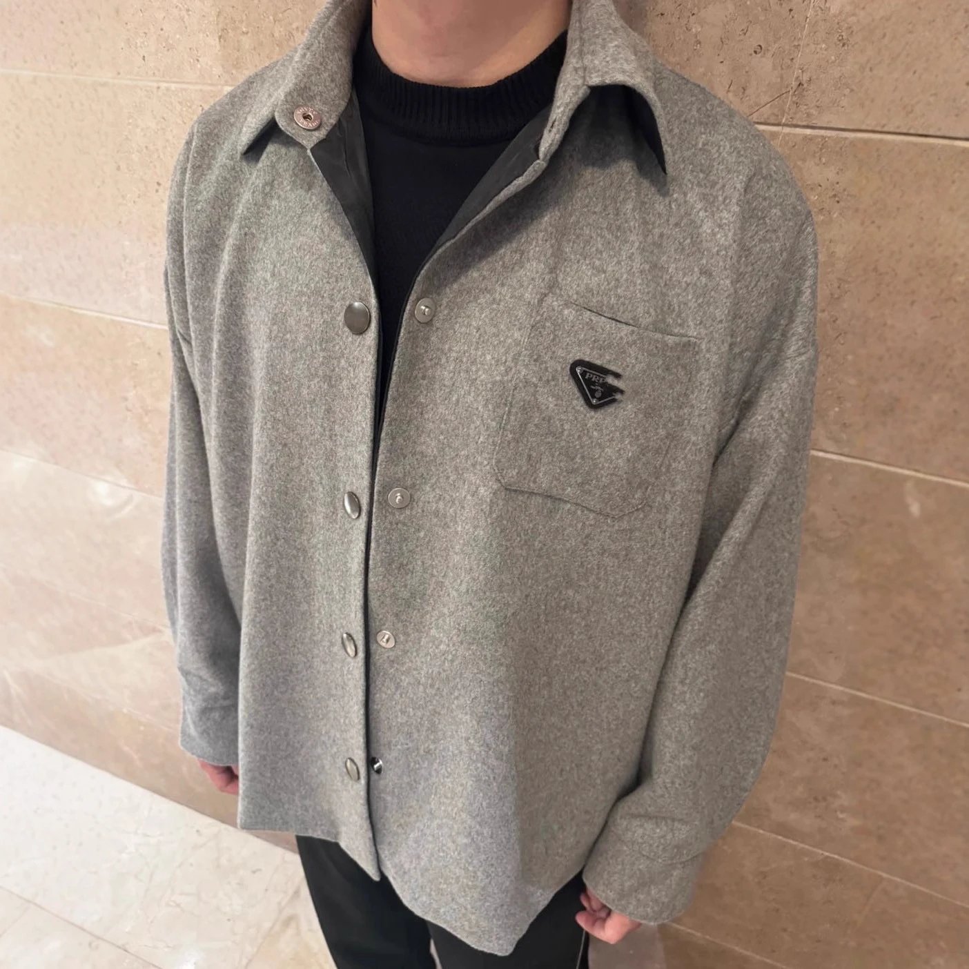 Prada Cashmere Logo Grey Shirt Jacket Unisex