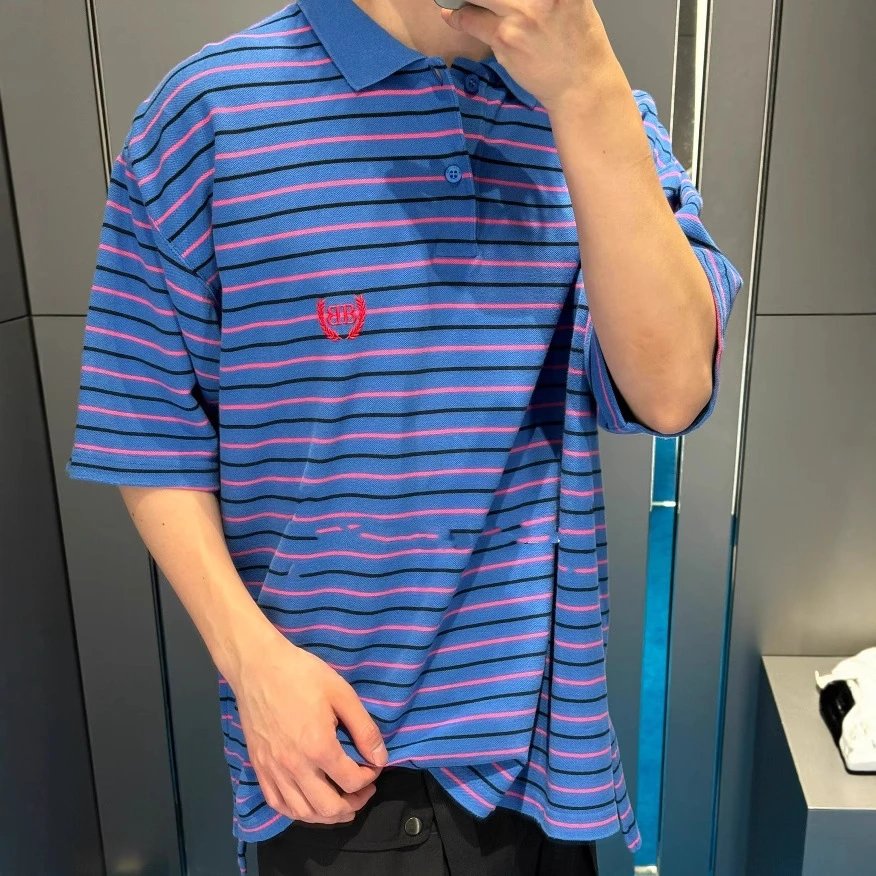 Balenciaga Double B Wheat Embroidery Stripe Polo Short Sleeve T-shirt POLO Shirt -
