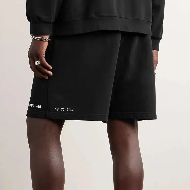 2025 New Balenciaga Blurred Letter Black Shorts Sweatpants Unisex