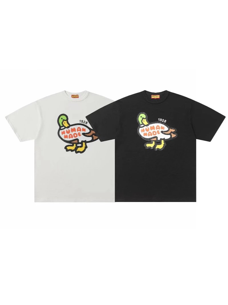 Human Made Looking Back Duck Pattern Bamboo Cotton Short Sleeve T-shirt Loose Unisex Couples