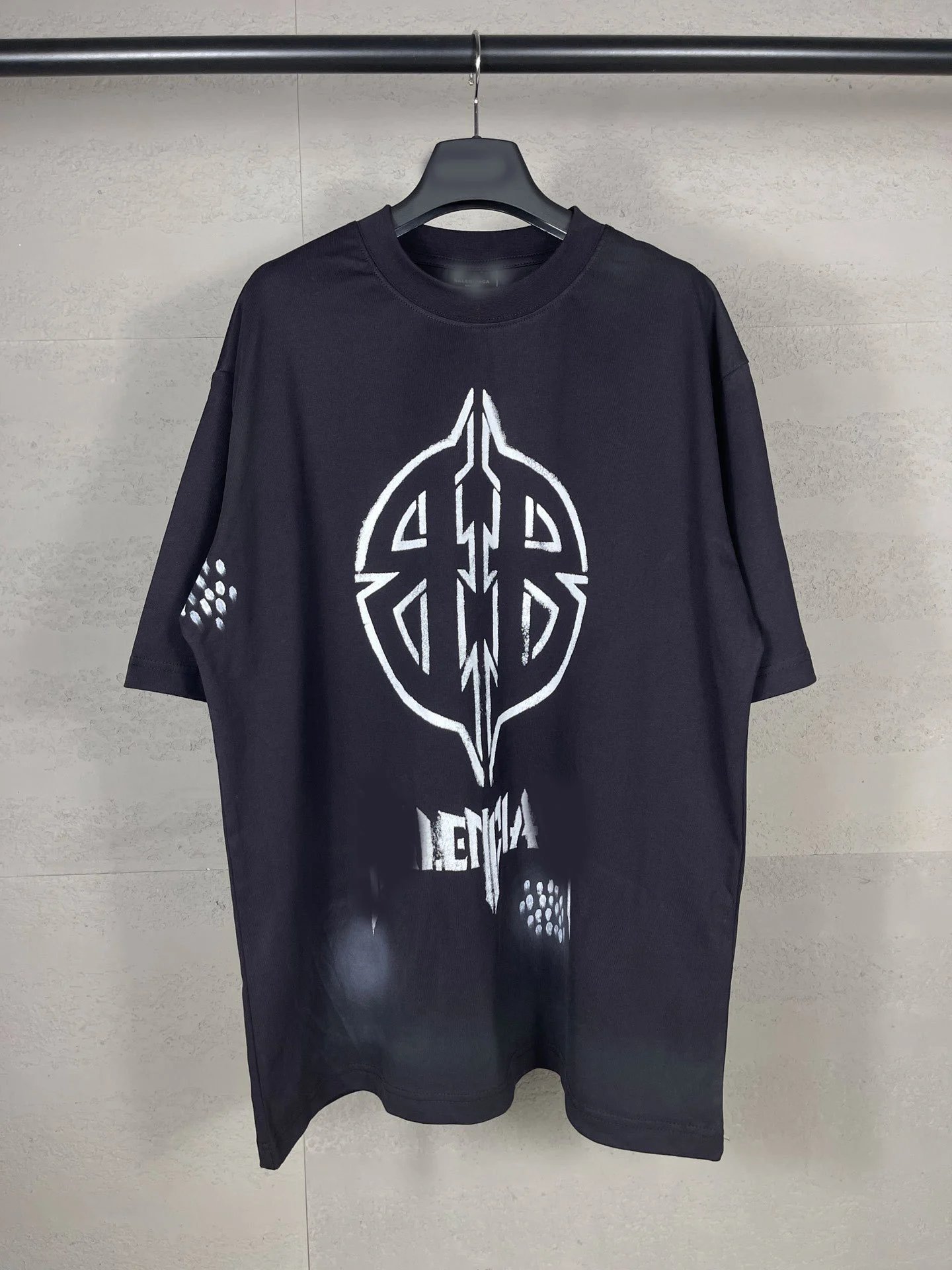 2024 Balenciaga Rock Double B Hand-painted Graffiti Distressed Short Sleeve T-shirt Loose Casual Unisex