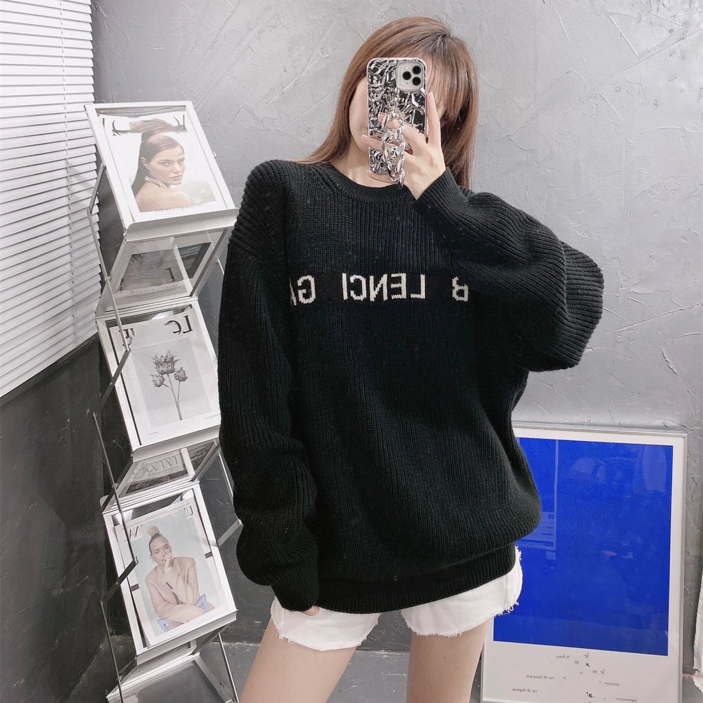 Balenciaga classic basic style letter jacquard LOGO knitwear sweater men's and women's