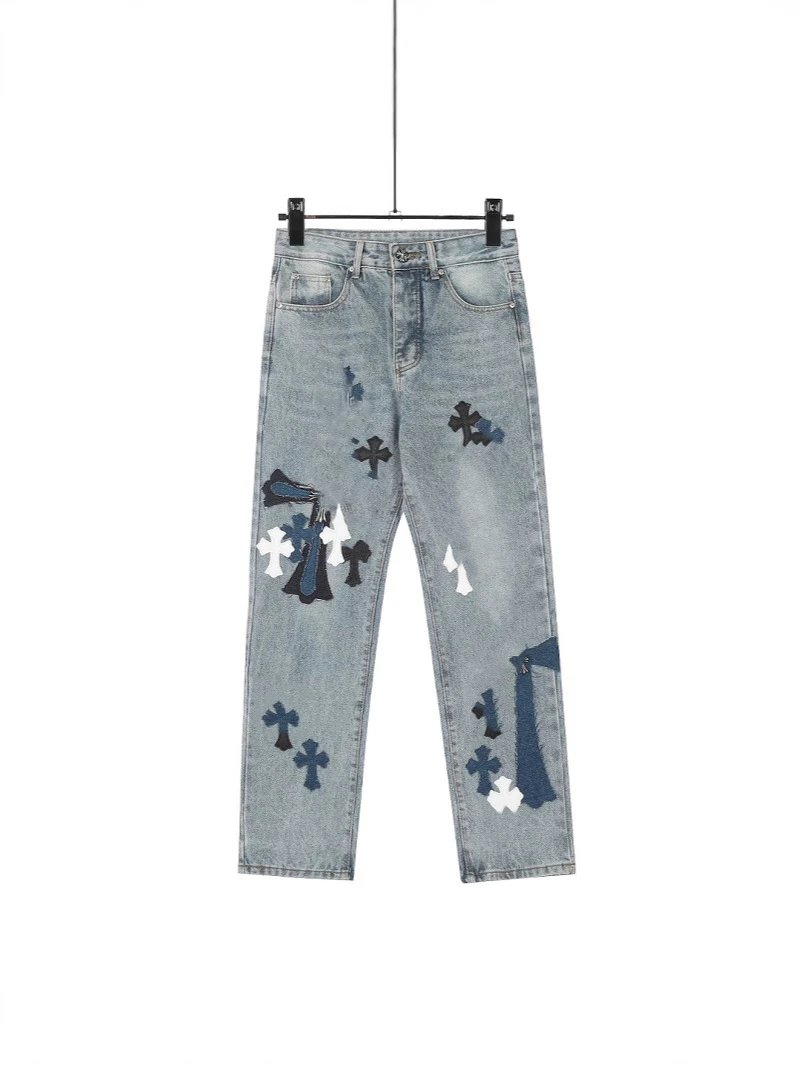 Chrome Hearts Metal Patch Cross Washed Limited Edition Denim Pants